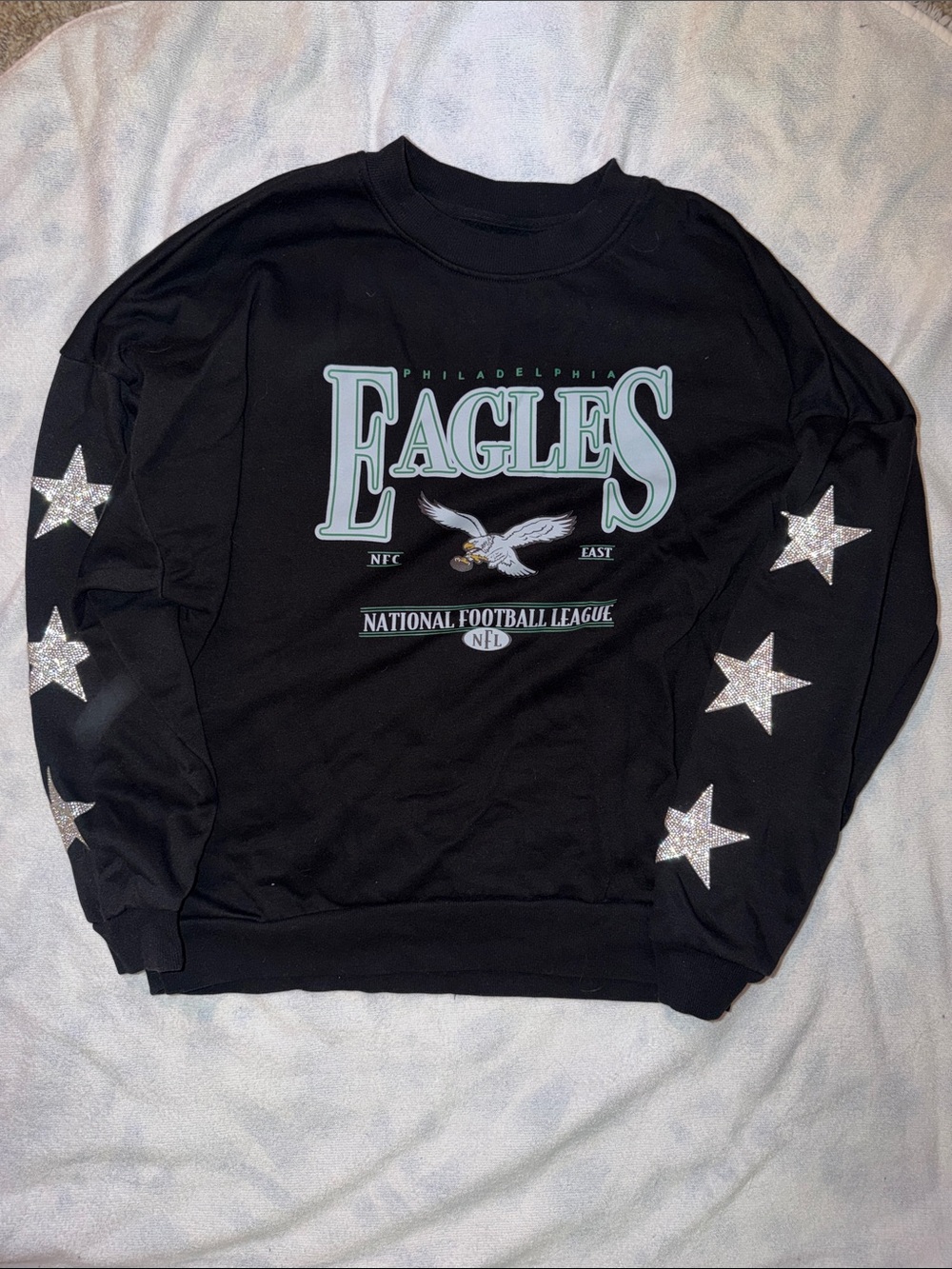Philadelphia Eagles Black Oversized Crewneck Sweatshirt with Star Sleeve Accents